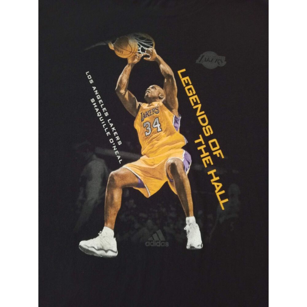 Adidas Los Angeles Lakers Shaquille O'Neal Legends Black T-shirt Men's Large NBA